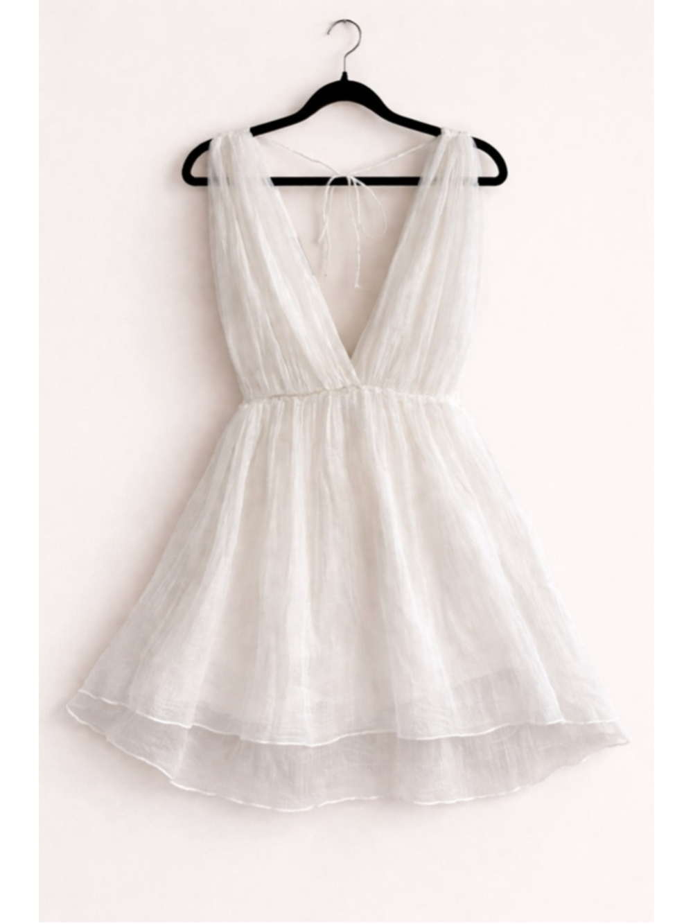 Steve Madden Sheer White Babydoll Dress Festival Boho Mini V Neck Size M/L